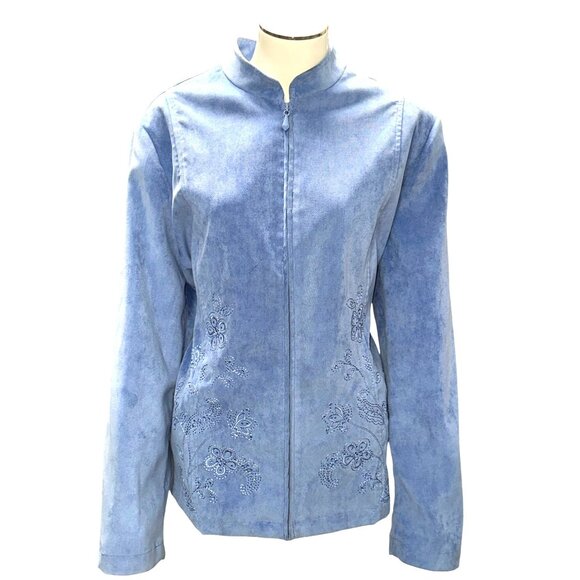 Alfred Dunner Sz 14 Floral Embroidered Classic Layering Essential Zip Jacket - Picture 2 of 14